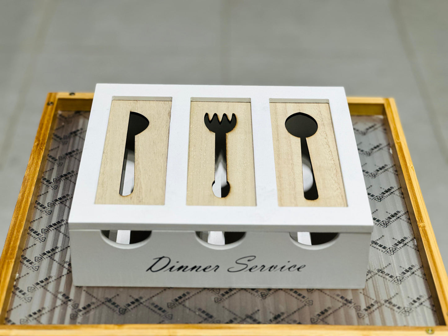 Vintage 3-Compartment Wooden Cutlery Organiser