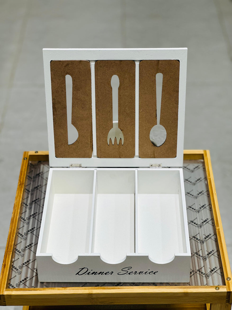 Vintage 3-Compartment Wooden Cutlery Organiser