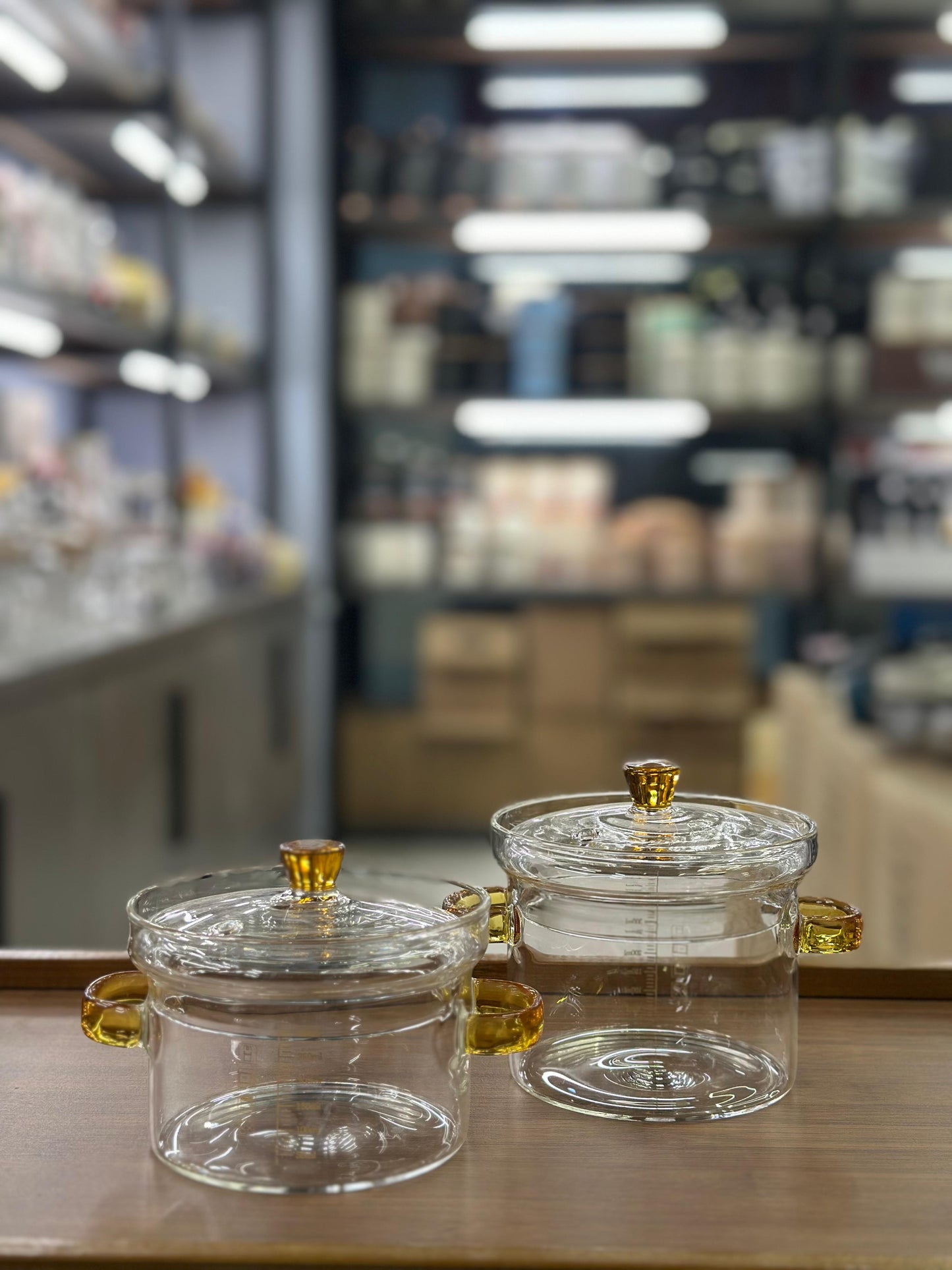 Premium Heat-Resistant Borosilicate Glass Mini Pot with Amber Accents