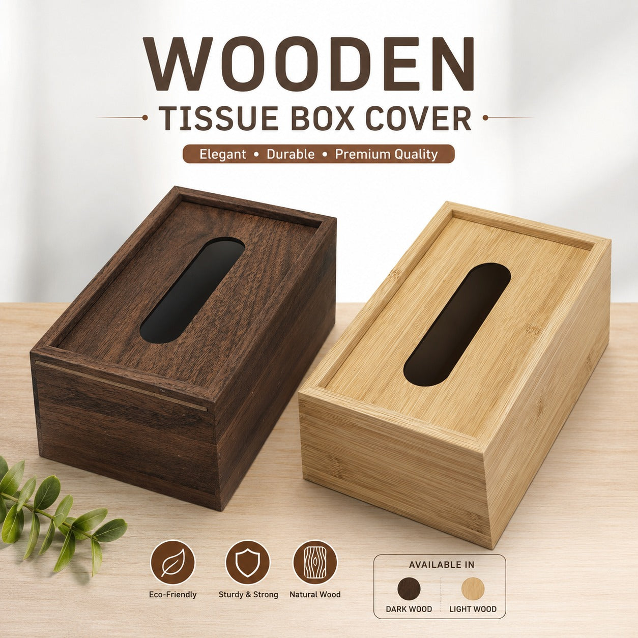 Elegant Natural Bamboo Tissue Box Cover – Dark & Light Finishes (Random Color)