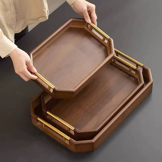 HeritageBlends 3-Piece Premium Dark Brown Wooden Serving Tray Set