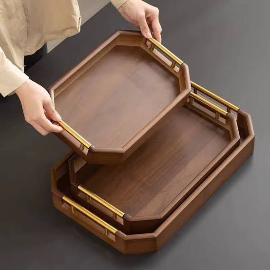 HeritageBlends 3-Piece Premium Dark Brown Wooden Serving Tray Set