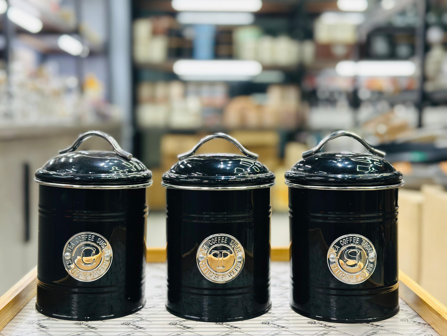 Luxury 3-Piece Metal Countertop Canister Set – Airtight Tea, Coffee, and Sugar Storage Jars