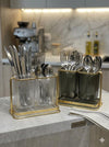 Acrylic Cutlery Holder with Gold Metal Stand | 2-Grid Kitchen Organizer