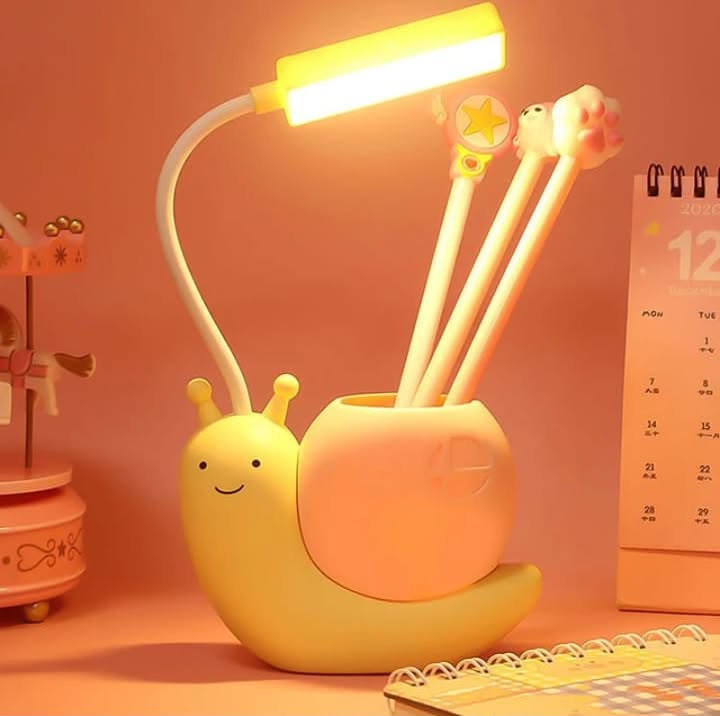Snail LED Desk Lamp with USB Charging & Pen Holder