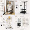 Double Pole Clothes Rack with Shelf & Shoe Storage
