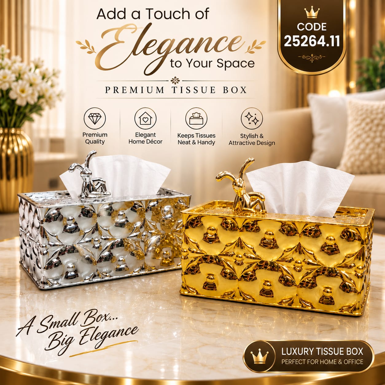 Metallic Rabbit Design Plastic Tissue Box
