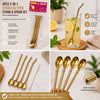 2-in-1 Stainless Steel Straw & Spoon Set with Cleaning Brush (4PCS)