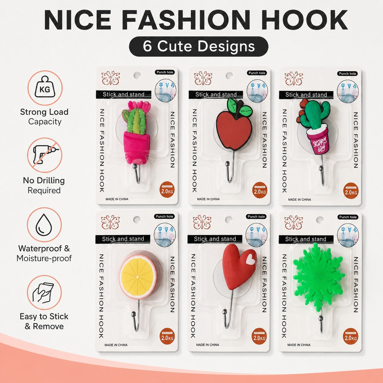 Cute Cartoon Adhesive Wall Hooks -  No-Drill Hooks (Each & Random Design)
