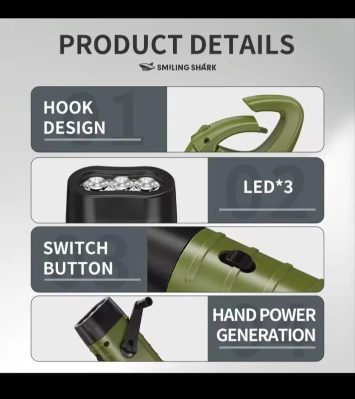 SEANCHEER Solar Hand Crank LED Flashlight