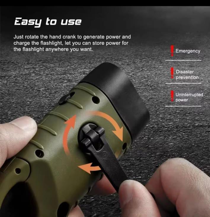 SEANCHEER Solar Hand Crank LED Flashlight