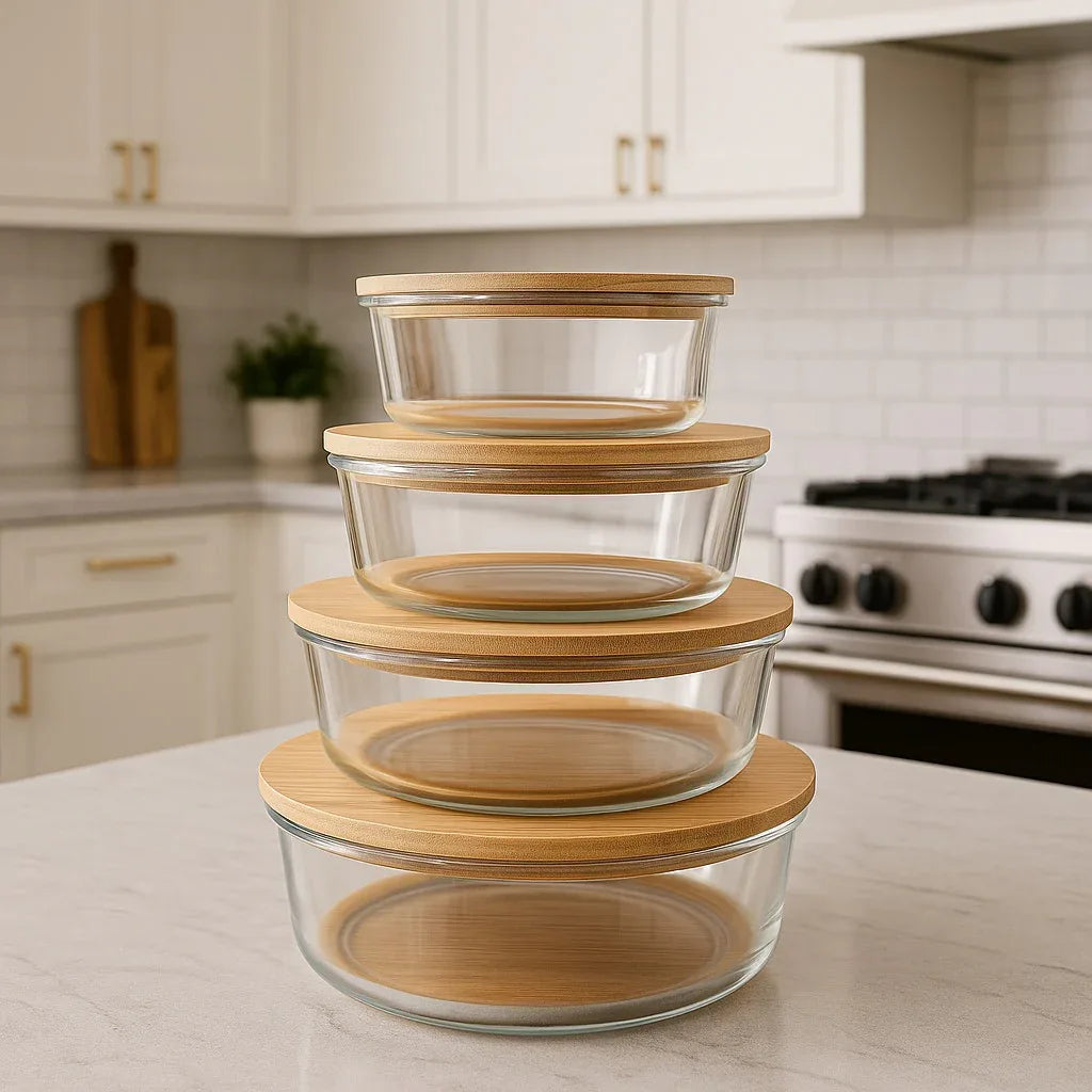 Luxury Glass Storage Container Set with Bamboo Lids – 4 Pieces - Clarify.pk