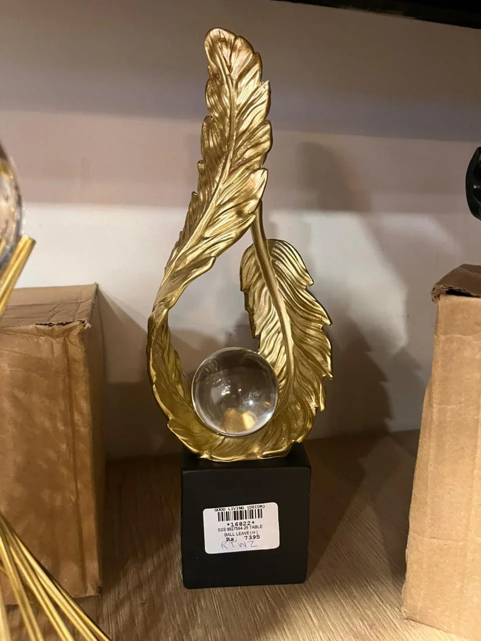 Luxury Golden Leaf Table Decor with Crystal Ball - Clarify.pk