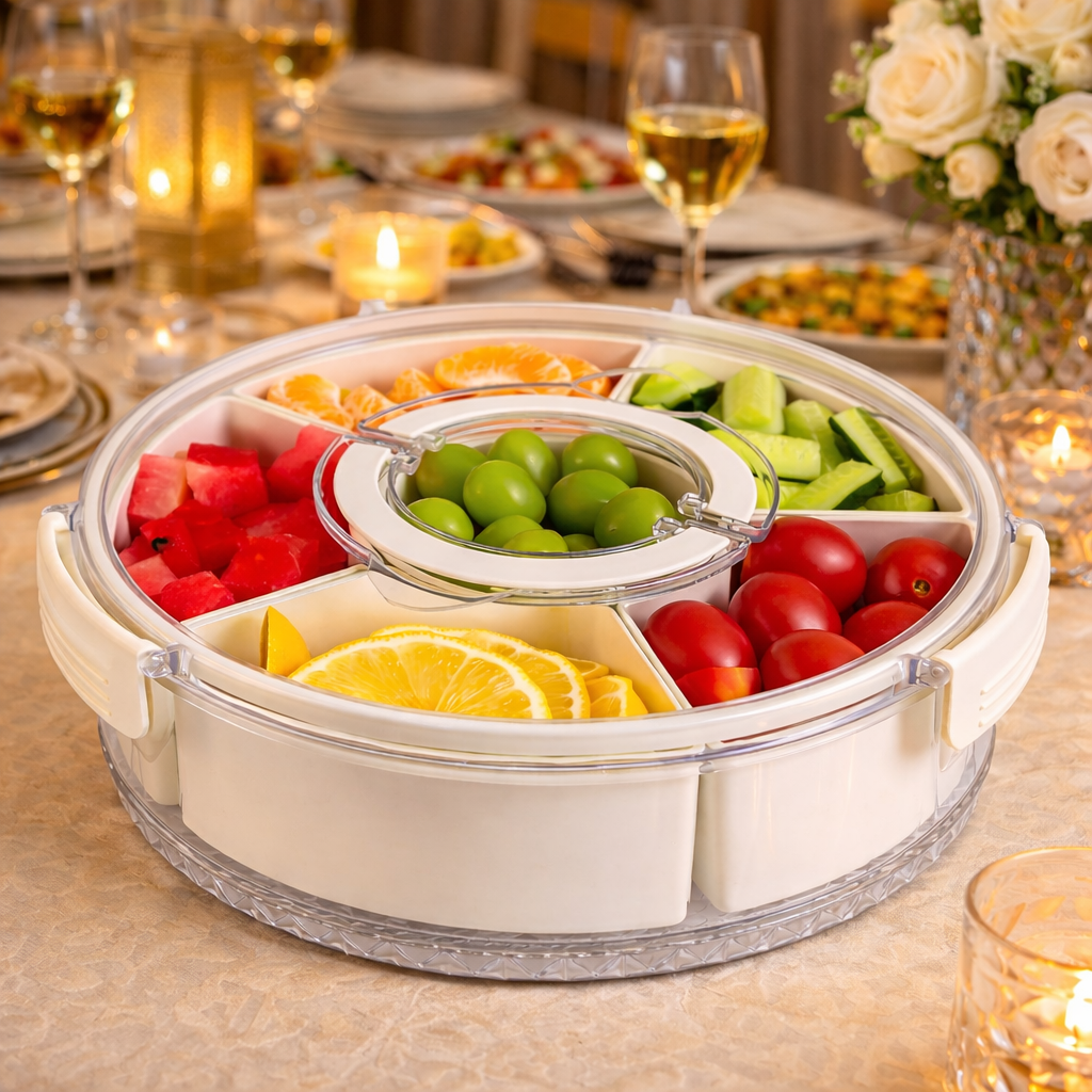 360° Rotating Serving Tray with Lid & Handle