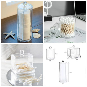 Set of 3 Acrylic Cotton Bud Holder - Clarify.pk