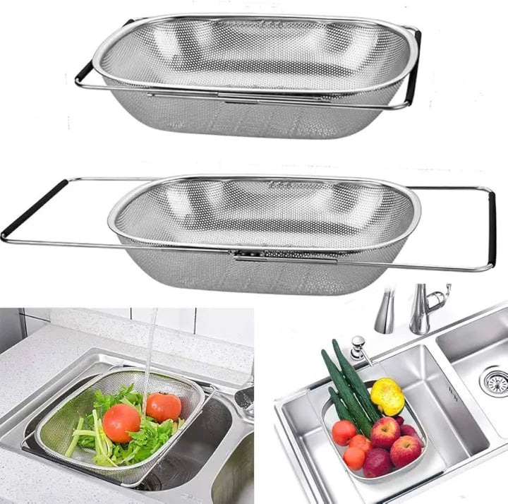 Stainless Steel Oval Colander with Fine Mesh & Expandable Handles