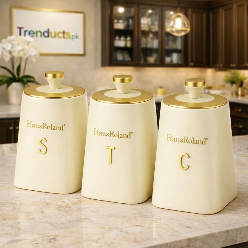 HausRoland 3-Piece Luxe Canister Set – Cream & Gold