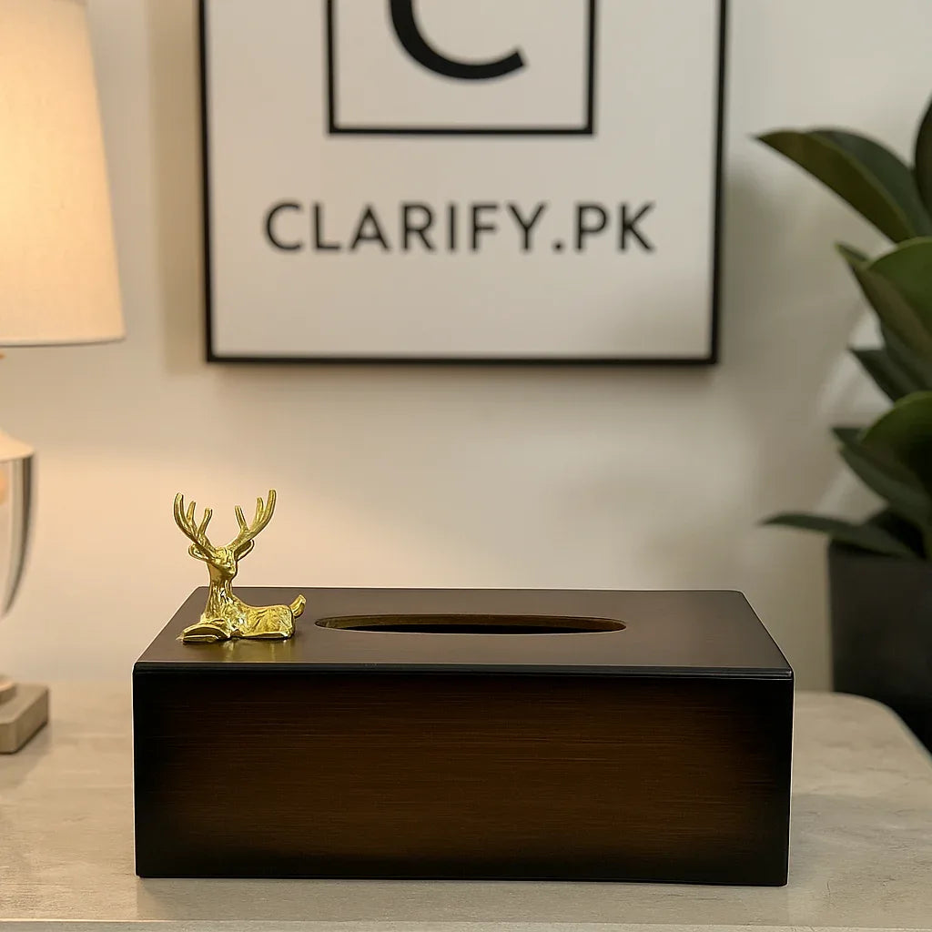 Luxury Markhor Wooden Tissue Box – Premium Handmade Holder - Clarify.pk
