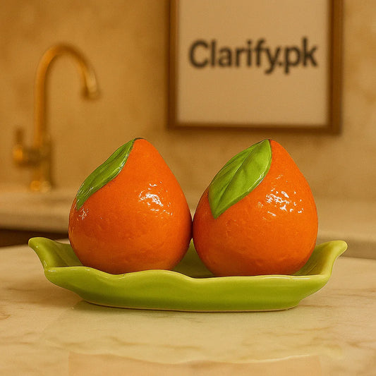 Orange Shape Ceramic Salt & Pepper Shakers with Tray – Cute Kitchen Set - Clarify.pk