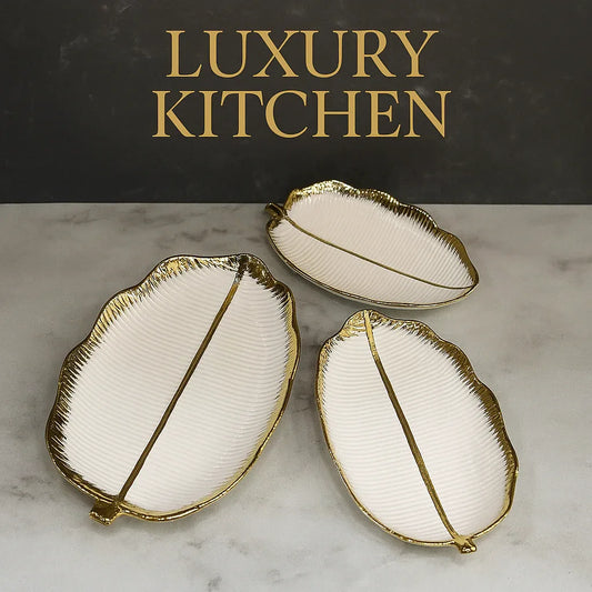 Porcelain Leaf Serving Platters - 3 Pcs Decorative Tray Set - Clarify.pk