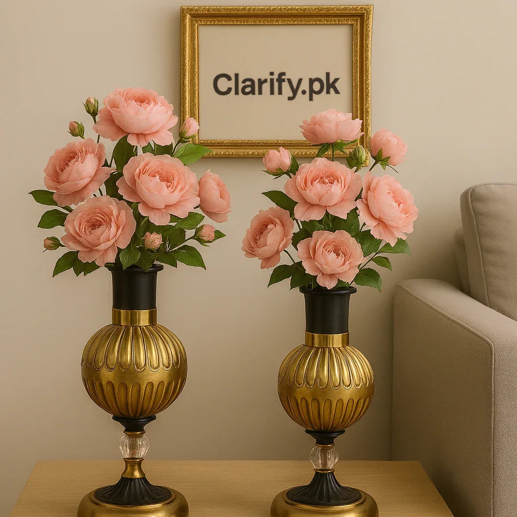 2-Piece Metal Vase Set – Elegant Home Décor (Without Flowers) - Clarify.pk