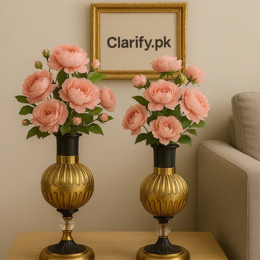 2-Piece Metal Vase Set – Elegant Home Décor (Without Flowers) - Clarify.pk