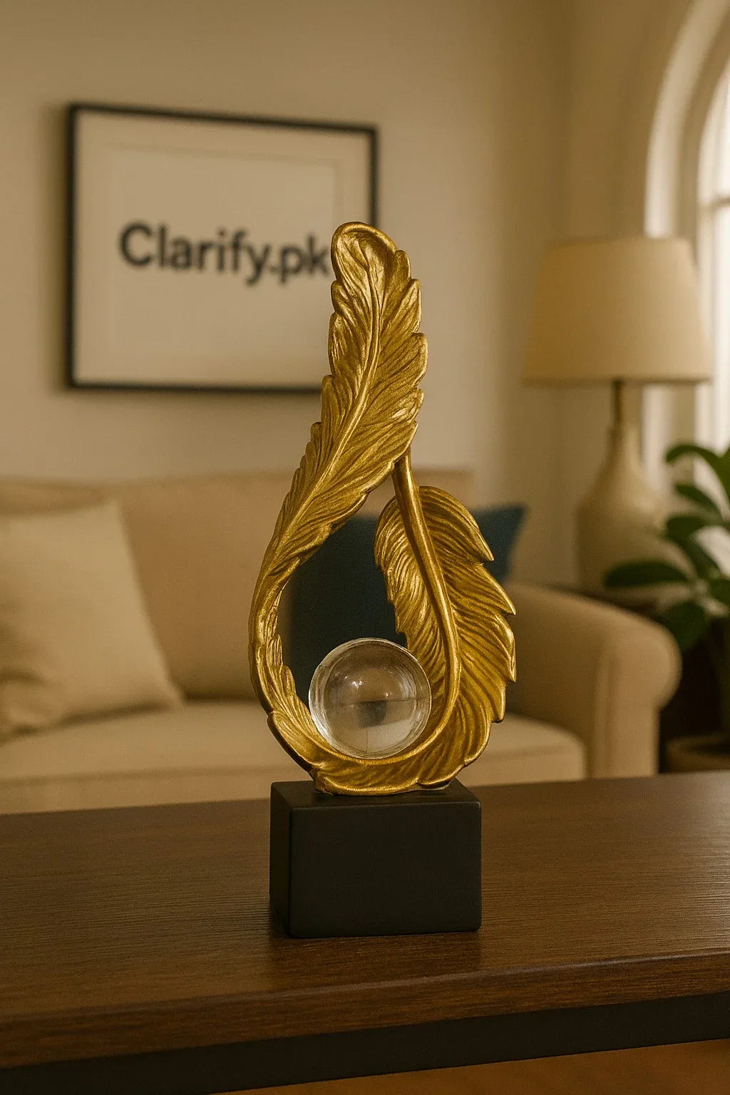 Luxury Golden Leaf Table Decor with Crystal Ball - Clarify.pk