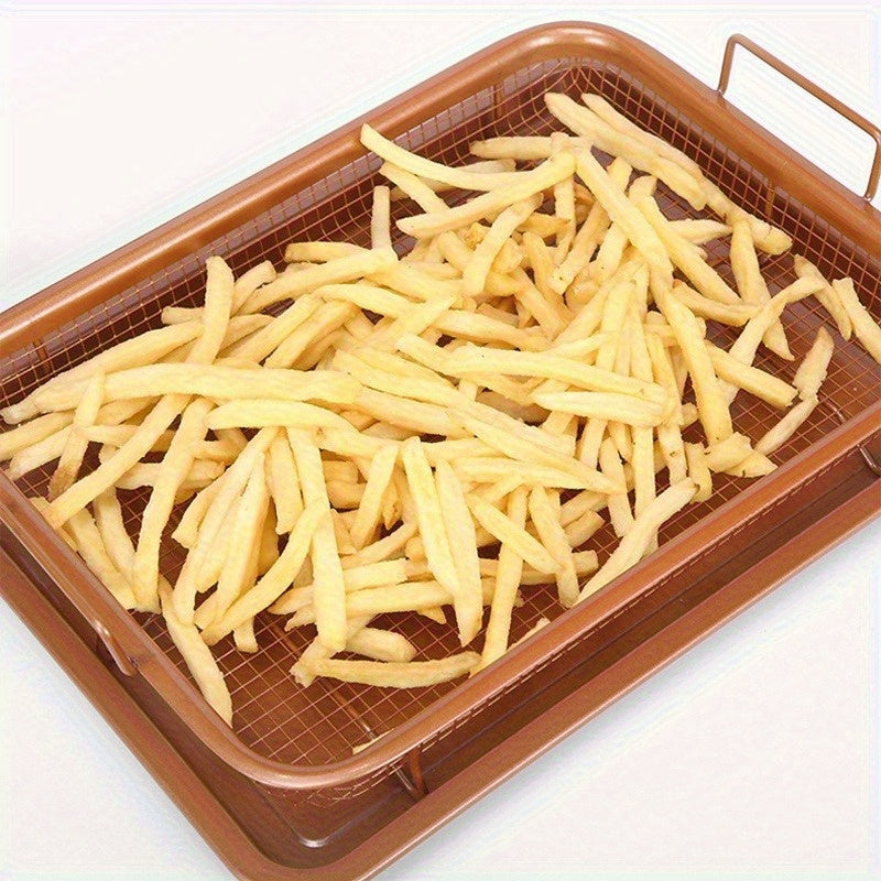 Stainless Steel Fry Basket Rack & Mesh Grilling Pan