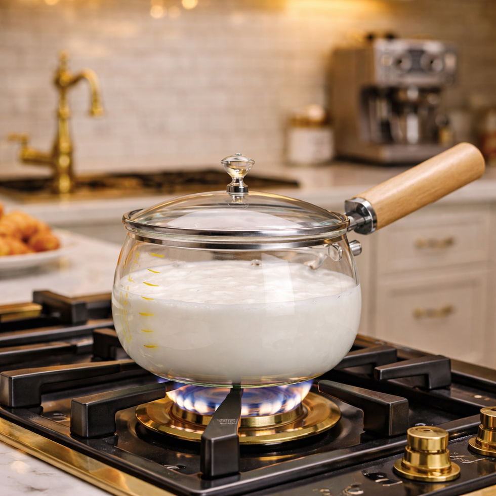Luxury 800ML Glass Milk Pan with Wooden Handle HAT