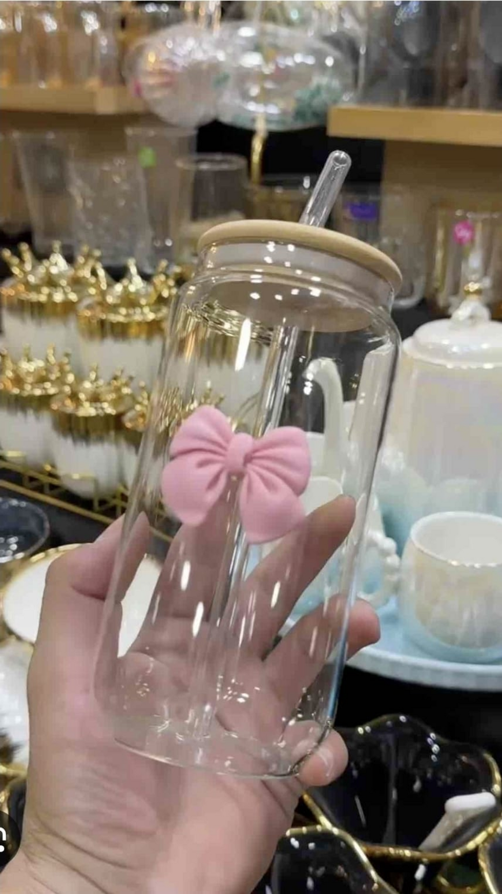 Elegant Ribbed Glass Storage Jar with Ribbon Bow Lid