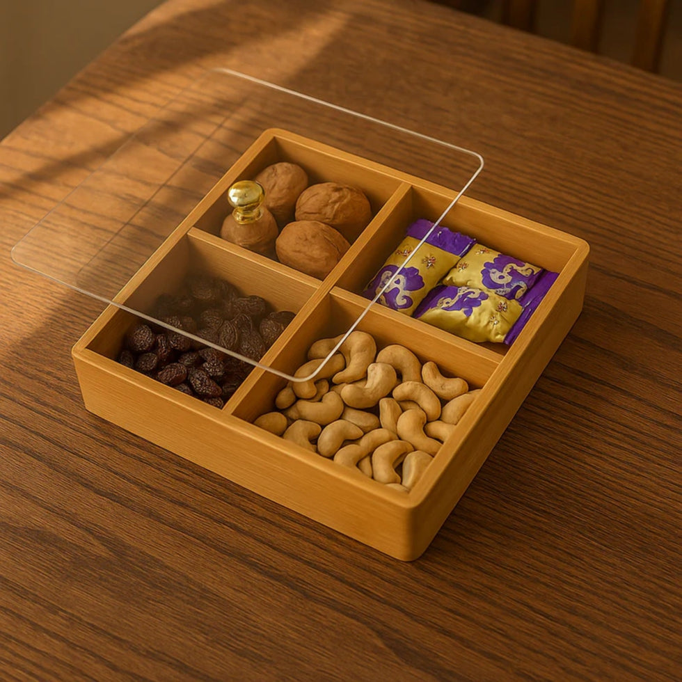 Luxury Bamboo Snack Storage Box – Multi-Compartment Organizer MJ