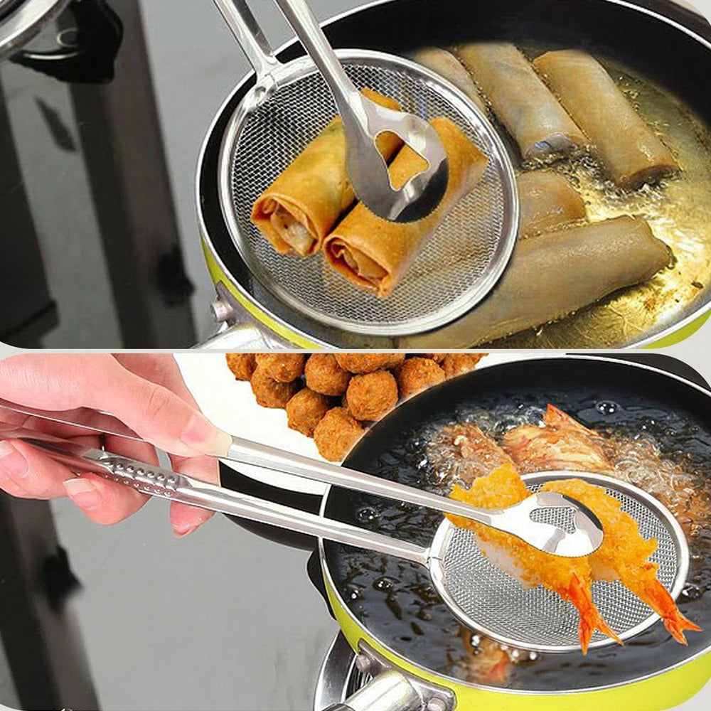 2-in-1 Frying Tong Strainer – Precision Oil Drainage Tool NC