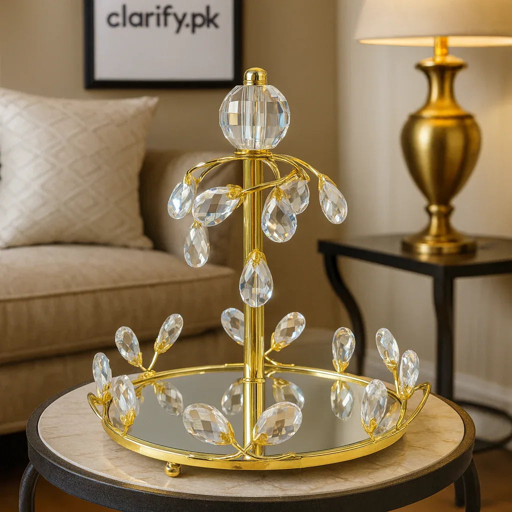 Crystal Golden Perfume & Makeup Accessories Tray - Clarify.pk