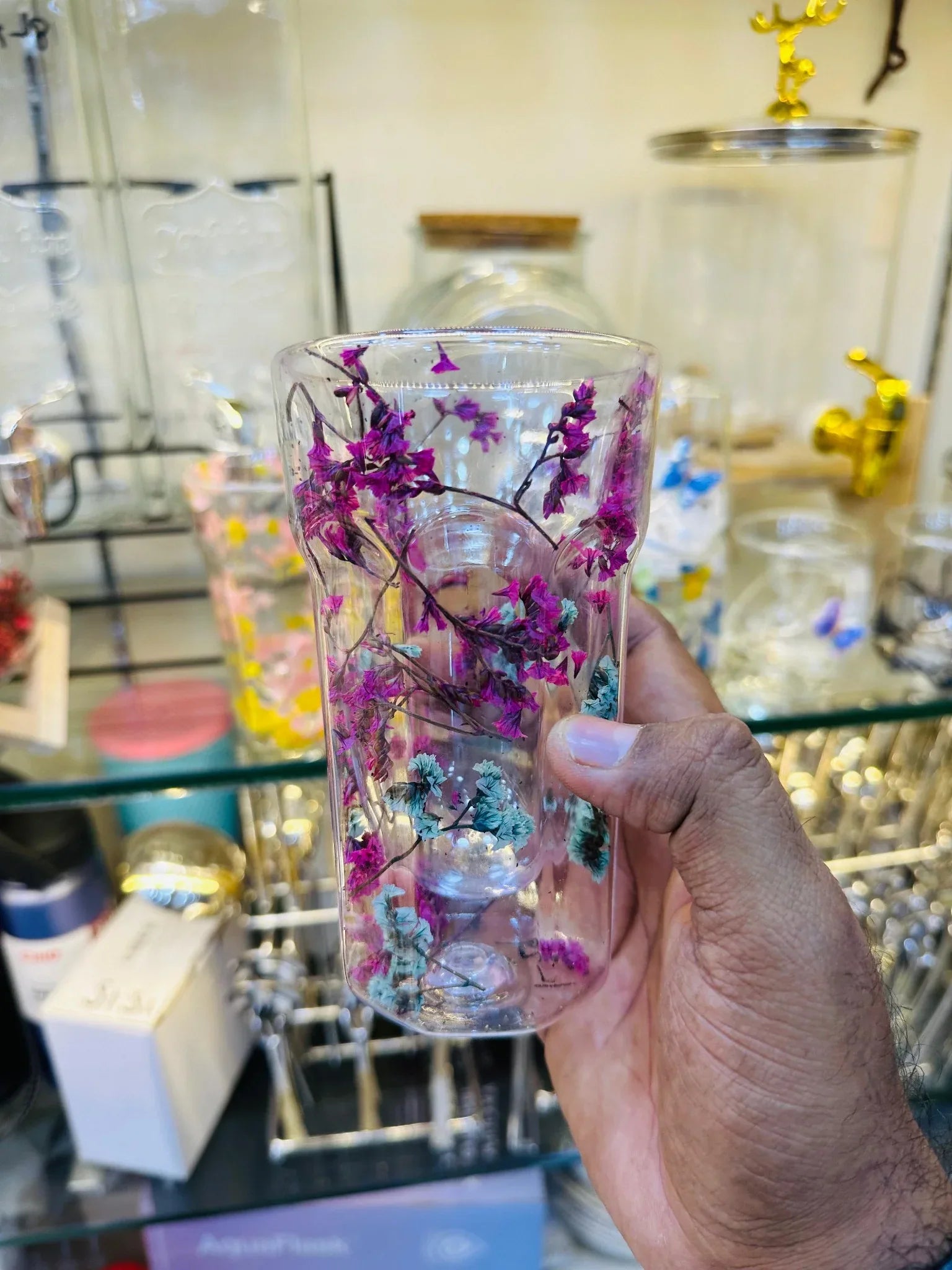 Luxury Double Layer Floral Glass Cup - Bloom Edition Drinkware - Clarify.pk