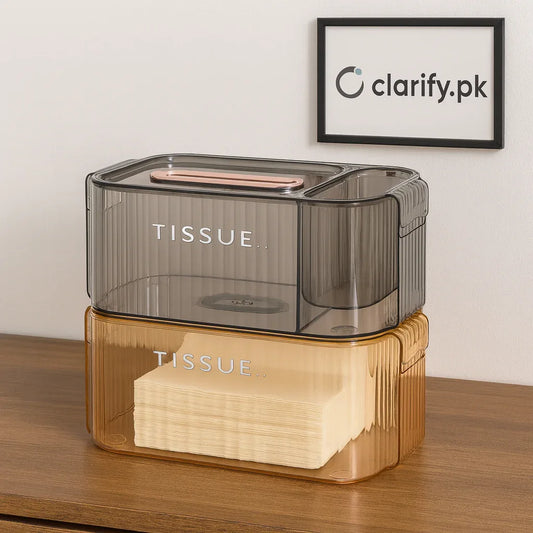 Premium Acrylic Tissue Box with Organizer – Transparent Holder - Clarify.pk
