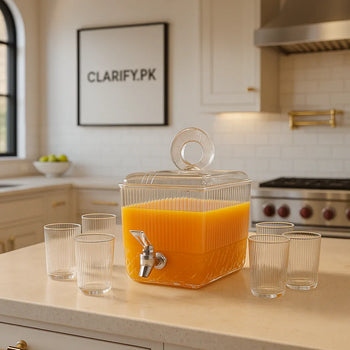 Acrylic Cooler with 4 Glass Set – Premium Drinkware for Home & Parties - Clarify.pk