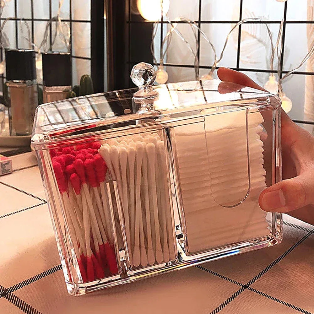 Acrylic Cotton Swab Box with Lid Organizer