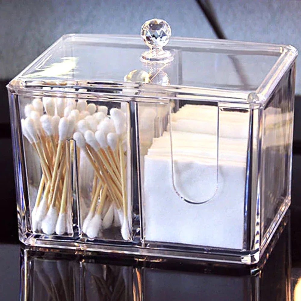 Acrylic Cotton Swab Box with Lid Organizer