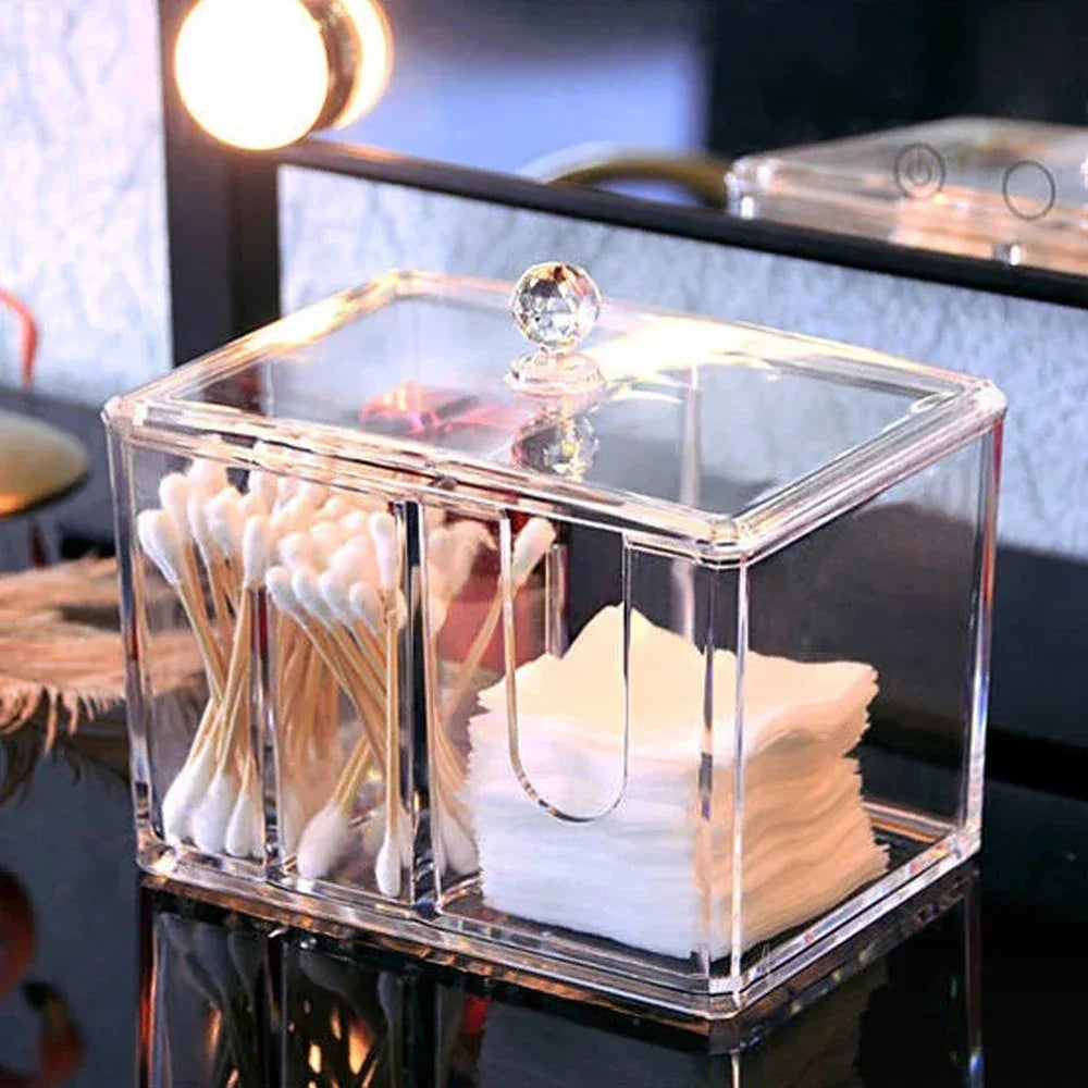 Acrylic Cotton Swab Box with Lid Organizer