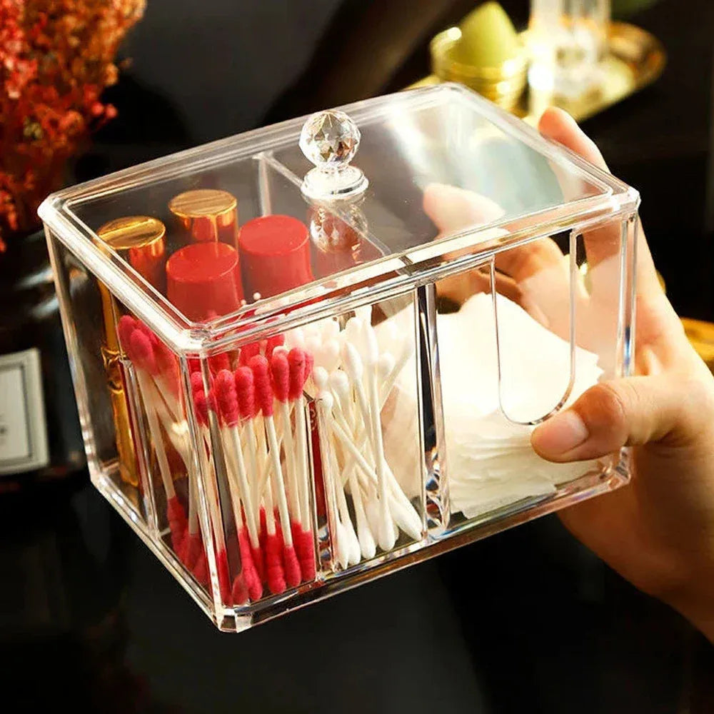 Acrylic Cotton Swab Box with Lid Organizer