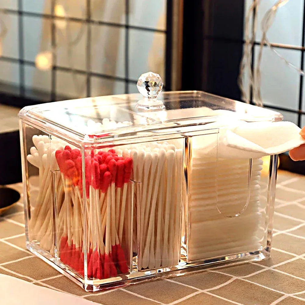 Acrylic Cotton Swab Box with Lid Organizer