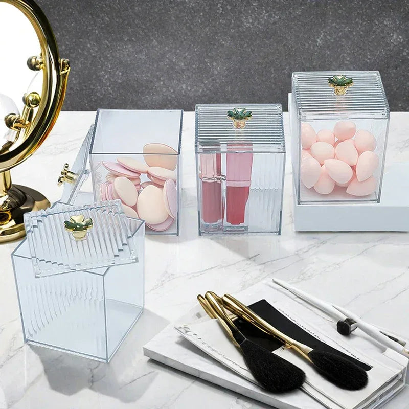 Acrylic Makeup Organizer with Cotton Swab Box - Clarify.pk