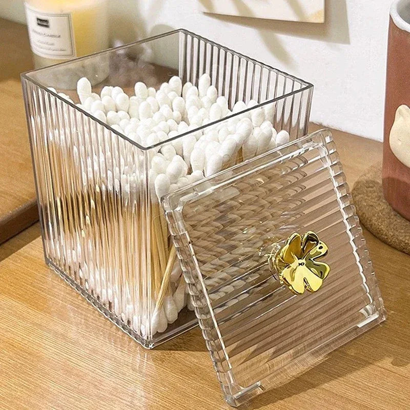 Acrylic Makeup Organizer with Cotton Swab Box - Clarify.pk