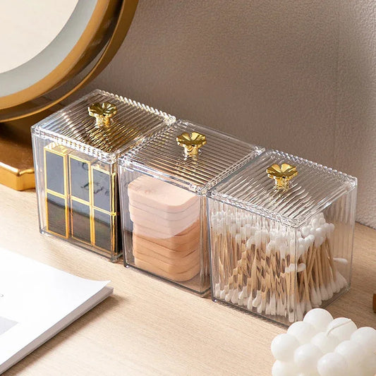 Acrylic Makeup Organizer with Cotton Swab Box - Clarify.pk