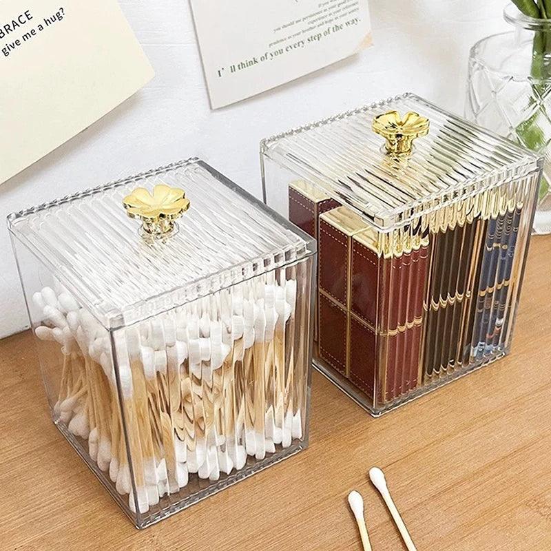 Acrylic Makeup Organizer with Cotton Swab Box - Clarify.pk
