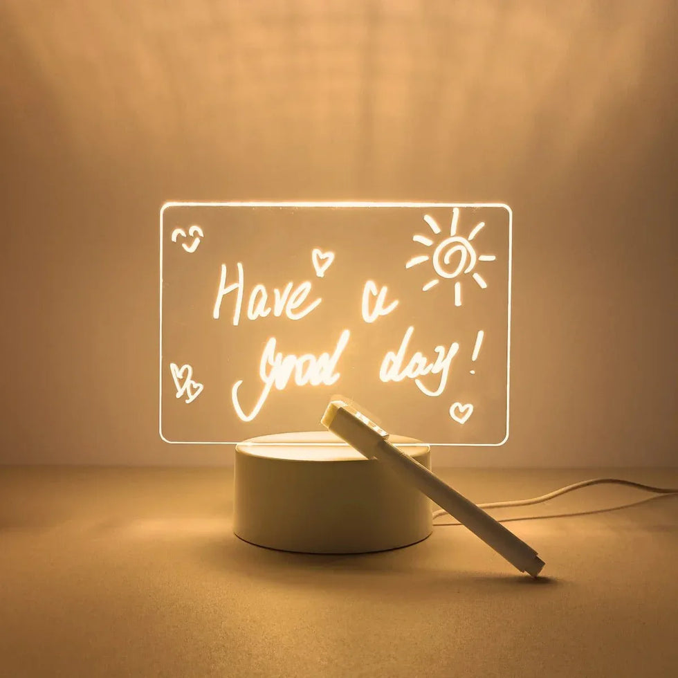 Acrylic Writing Board with LED Base – 3D DIY Night Light - Clarify.pk