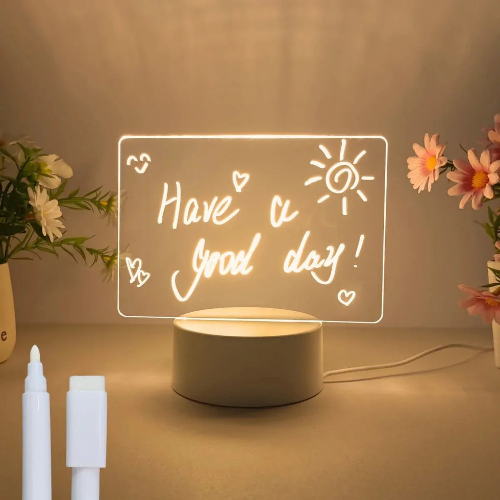 ایل ای ڈی بیس کے ساتھ ایکریلک رائٹنگ بورڈ - 3D DIY نائٹ لائٹ