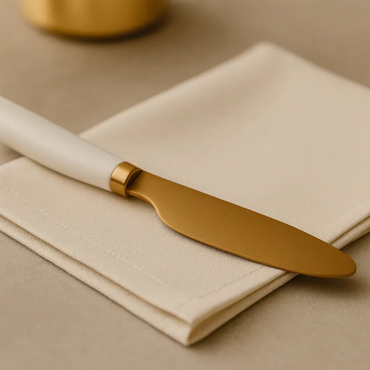 Golden Butter Knife Set – 6pcs White Handle Elegant Serveware