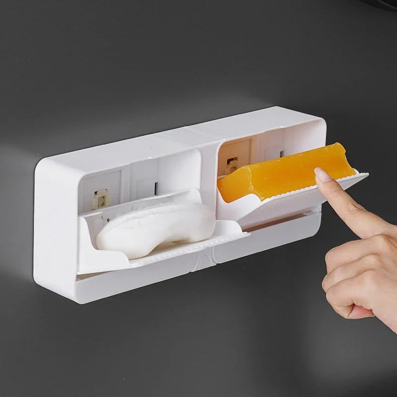 Wall-Mounted Soap Dish Holder with Lid – Double Grid Drain Box, Punch-Free