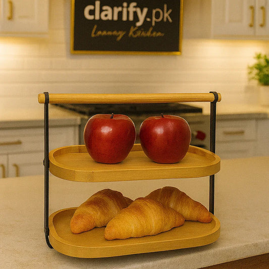 Premium 2-Tier Bamboo Kitchen Stand - Clarify.pk
